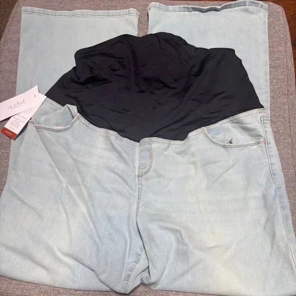 Over Belly High-Rise Denim Flare Maternity Pants, Size 16 - Picture 4 of 7
